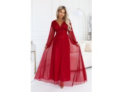 – elegantní tylová maxi šaty s výstřihem do V – světle vínová model 22343644 - numoco basic
