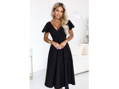 midi šaty s výstřihem do V a krátkými rukávy – černé model 22385173 - numoco