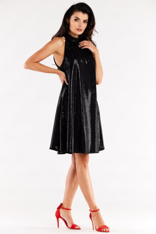 Dámské šaty A563 Černá s flitry - Awama