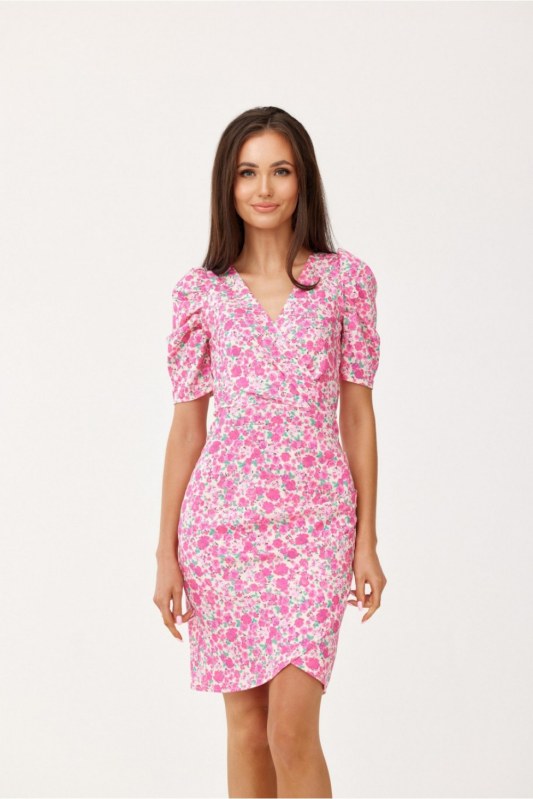 Dámské společenské šaty SUK0367-E46-46 růžovo/bílé - Roco Fashion - Dámské saka