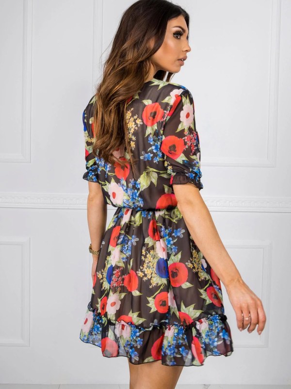Dámské šaty LK SK model 21151449 černé s květinami - FPrice