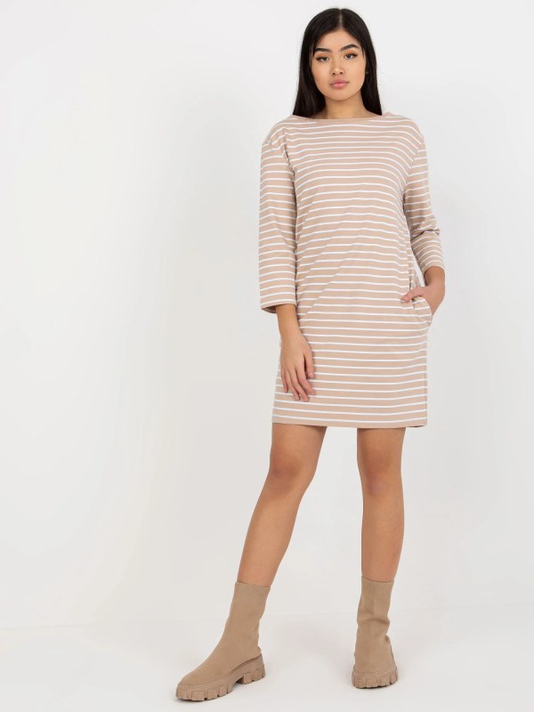 Dámské šaty LO SK LK model 21471962 Béžová s&nbsp;bílou Rue Paris - FPrice - Dámské saka