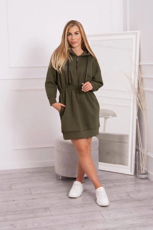 Dámské šaty s kapucí Khaki zelená model 21859212 - Kesi
