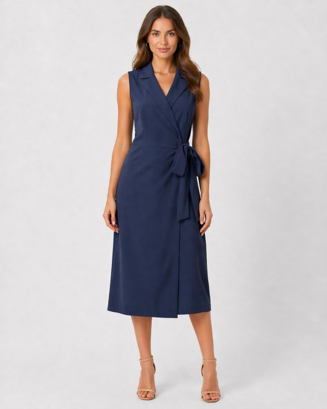 Dámské elegantní zavinovací šaty model 22128489 tmavě modré - STYLOVE