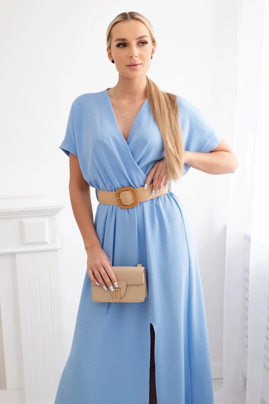 Dlouhé šaty s ozdobným páskem model 22281464 světle modré - Kesi