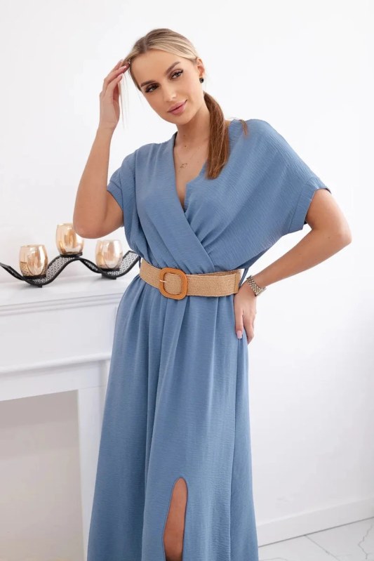Dlouhé šaty s ozdobným páskem modré - Kesi model 22281465