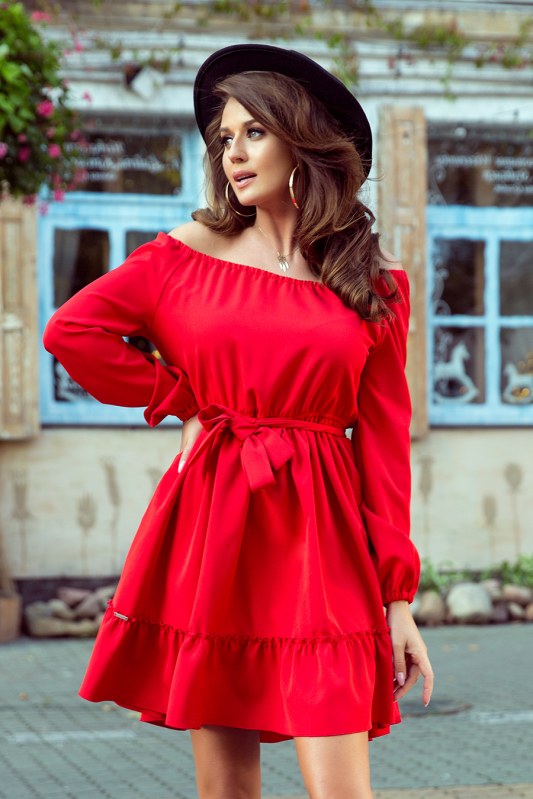Červené dámské šaty s volánky model 7954572 - numoco - Dámské saka