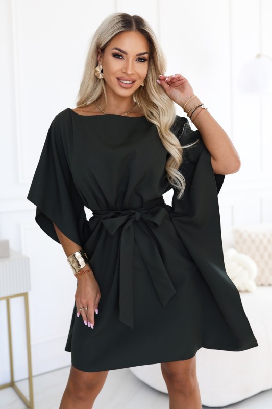 SOFIA Dámské šaty typu s vázáním v pase – tmavě khaki model 22349681 - numoco