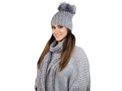 Komplet čepice a šála model 20823031 Světle šedý - Kamea