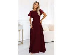Elegantní maxi šaty s se a rukávy – vínová model 22401926 - numoco