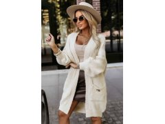 Módní oversize svetr s&nbsp;ozdobnou broží a&nbsp;kapsami béžový model 21322456 - numoco basic
