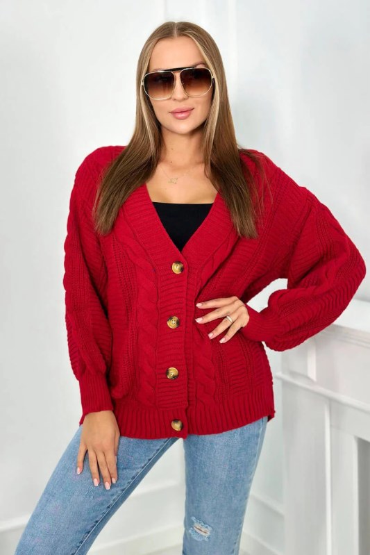 Svetr na knoflíky model 20774210 červený - Kesi Svetr na knoflíky model 20774210 červený - Kesi - svetry