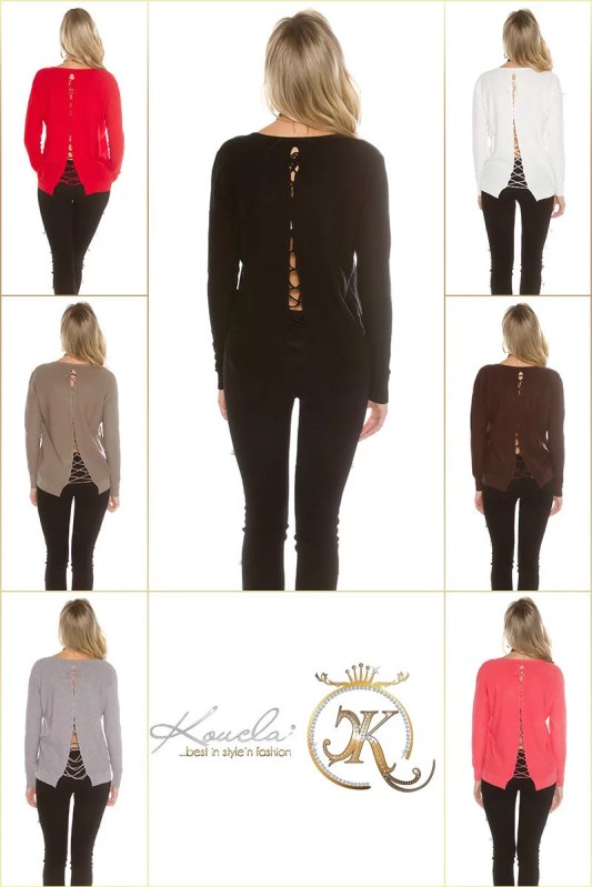 Trendy svetr model 20829253 se šňůrkami - Koucla - svetry