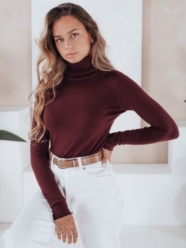 Dámský svetr s rolákem tm. hnědý model 22084617 - FashionStreet