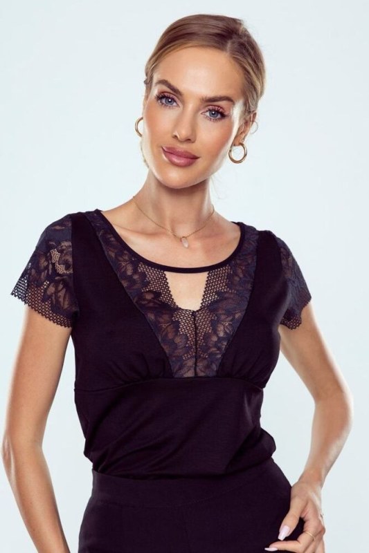 Elegantní tričko s krajkou Lani černé - Doplňky čepice, rukavice a šály