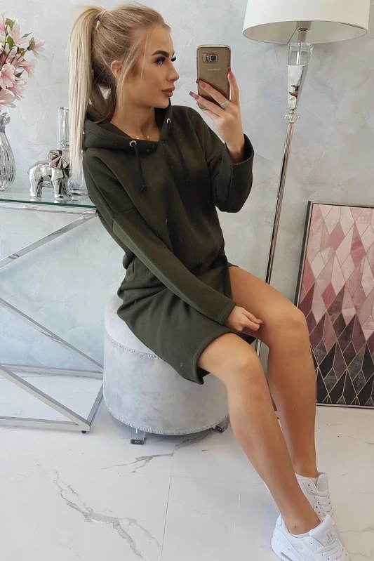 Dlouhá tunika s kapucí model 20609392 khaki - Kesi