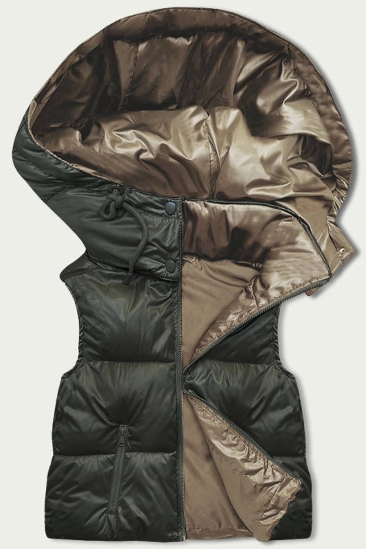 Krátká dámská vesta v khaki s kapucí model 21903303 - Good looking