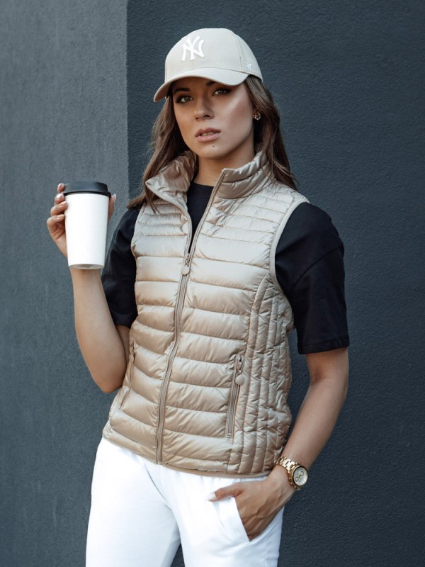 Dámská prošívaná vesta se stojáčkem model 22045072 béžová - FashionStreet