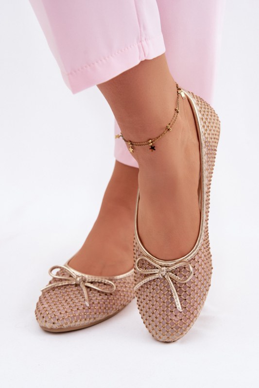 Dámské baleríny s ozdobou model 22401220 zlaté - VINCEZA