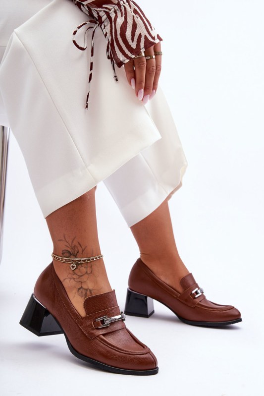 Dámské kožené na podpatku Hnědá s černou model 22045081 - Step in style