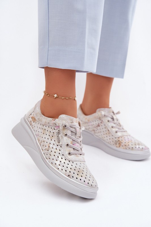 Semišové dámské polobotky šedé model 22305666 - VINCEZA