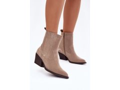 Dámské kotníkové boty na podpatku Béžová Shoes model 21874682 - IDEAL SHOES