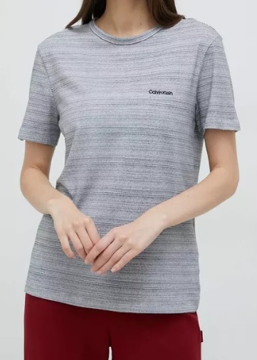 Dámské pyžamové triko QS6890E 5FQ šedobílá - Calvin Klein - Dámské pyžama