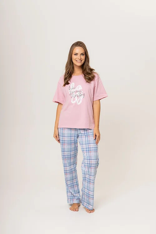 Dámské pyžamo 160/020 růžová s kárem - Karol - Dámské pyžama