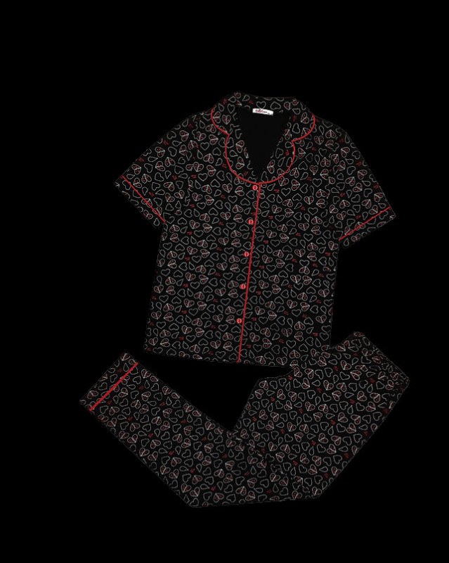 Dámské pyžamo 180/162 černé se srdíčky - Karol - Dámské pyžama