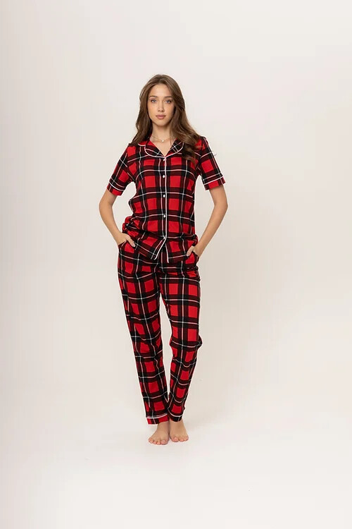 Dámské pyžamo 180/153 červeno černé káro - Karol - Dámské pyžama