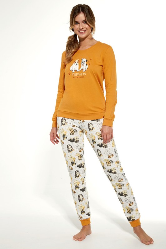Dámské pyžamo 671/305 DOGS Tmavě žlutá s ecru potisk - Cornette - Dámské pyžama