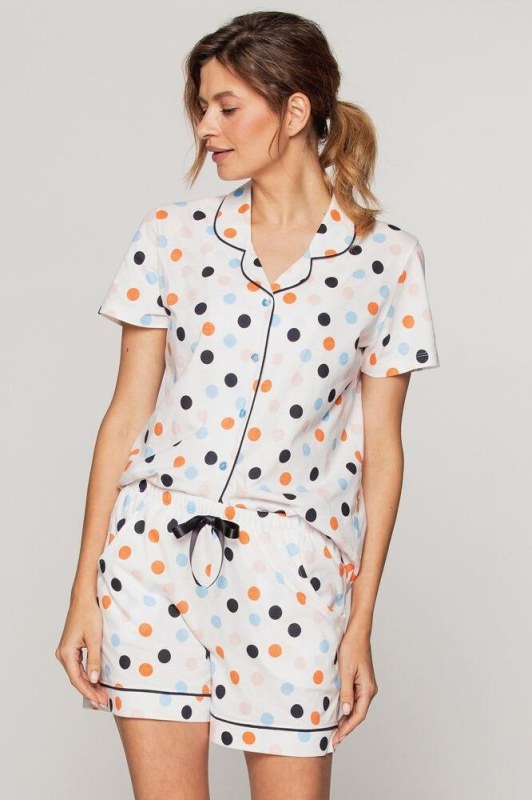 Luxusní dámské pyžamo model 17296229 barevné puntíky - Cana