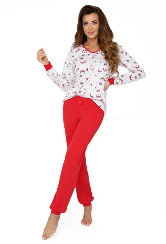 Luxusní dámské pyžamo Teddy šedo-červené - Dámské pyžama