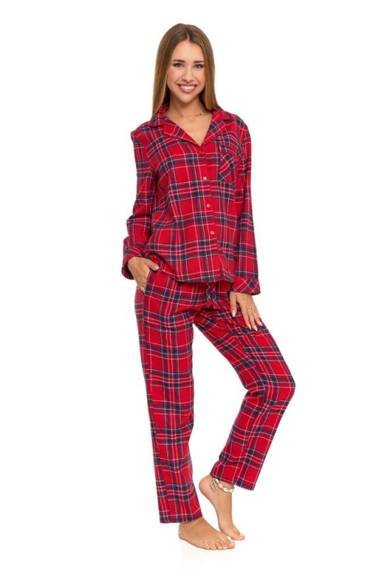 Dámské flanelové pyžamo Christmas červené káro - Dámské pyžama