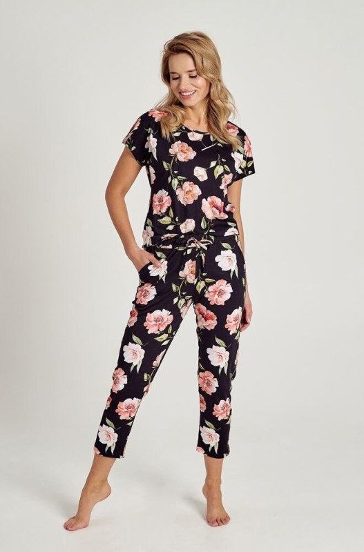 Dámské pyžamo Peony černé s květy - Dámské pyžama
