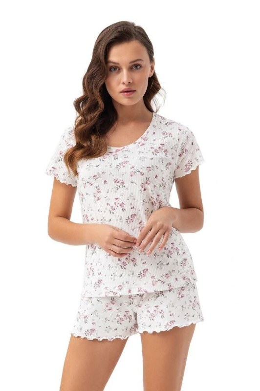 Dámské pyžamo Carina bílé s růžičkami - Dámské pyžama