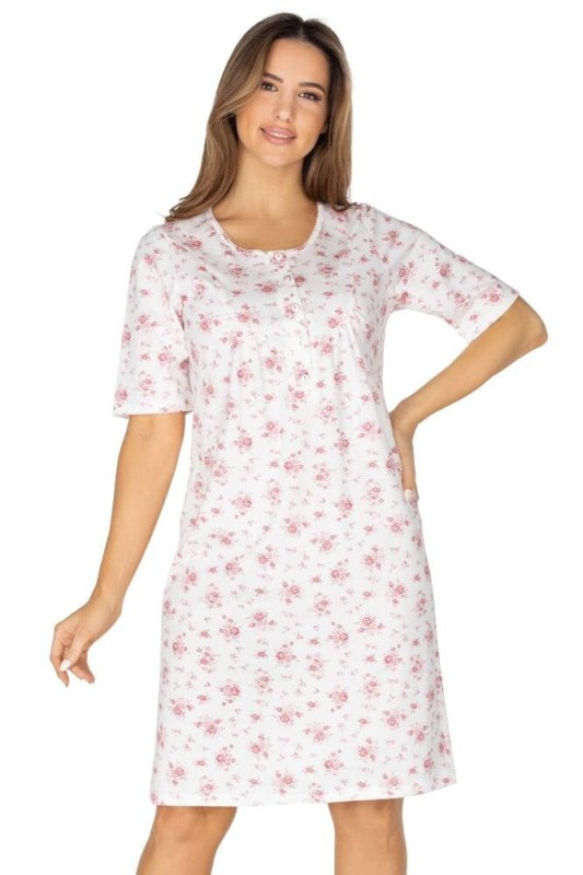 Dámská noční košilka bílá s květy model 17261106 - Regina - Dámské pyžama