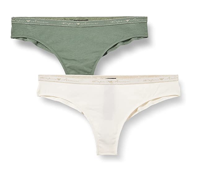 Dámské brazilské kalhotky 2 pack 163337 1A223 - 75910 - zelená/bílá - Emporio Armani - čepice, rukavice a šály