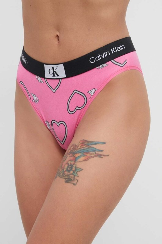 Dámské kalhotky 000QF7480E KCC růžové se srdíčky - Calvin Klein - Dámské kalhoty