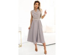 Elegantní midi košilka se zlatými knoflíky a páskem GREY model 21008342 - numoco basic