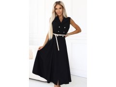 model 21212554 Elegantní midi košilka se zlatými knoflíky a páskem ČERNÁ - numoco basic