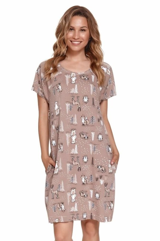 noční košilka hnědá s model 15880765 - DN Nightwear - Dámské pyžama