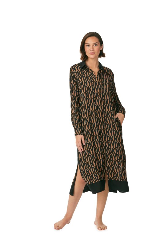 Dámská noční košile model 19908008 hnědá s potiskem - DKNY