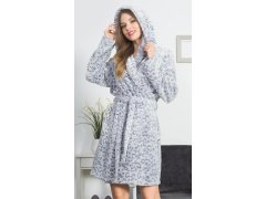 Dámský župan krátký s kapucí Leopard grey