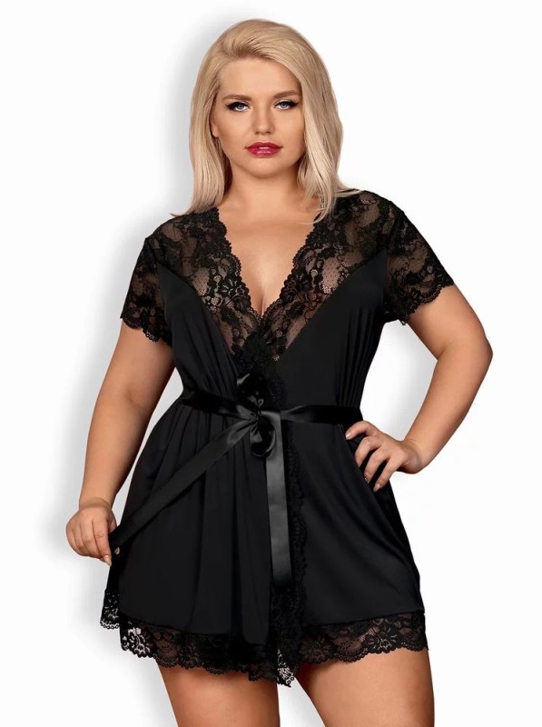 Elegantní župan 810 model 8212644 black XXL - Obsessive - Doplňky čepice, rukavice a&nbsp;šály