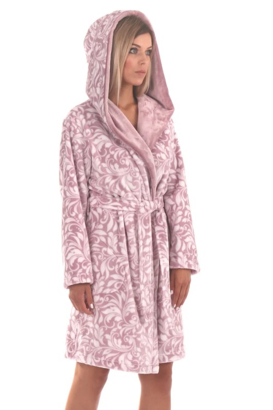 Dámský župan krátký s&nbsp;kapucí Flora Světle fialová s&nbsp;bílou model 21461052 - Vestis - Dámské svetry