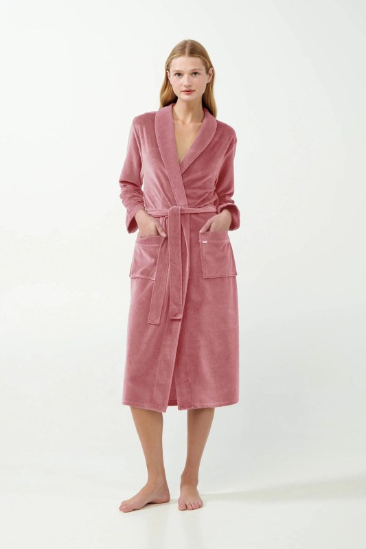 Dámský sametový župan model 21782935 Pudr růžová - Vamp