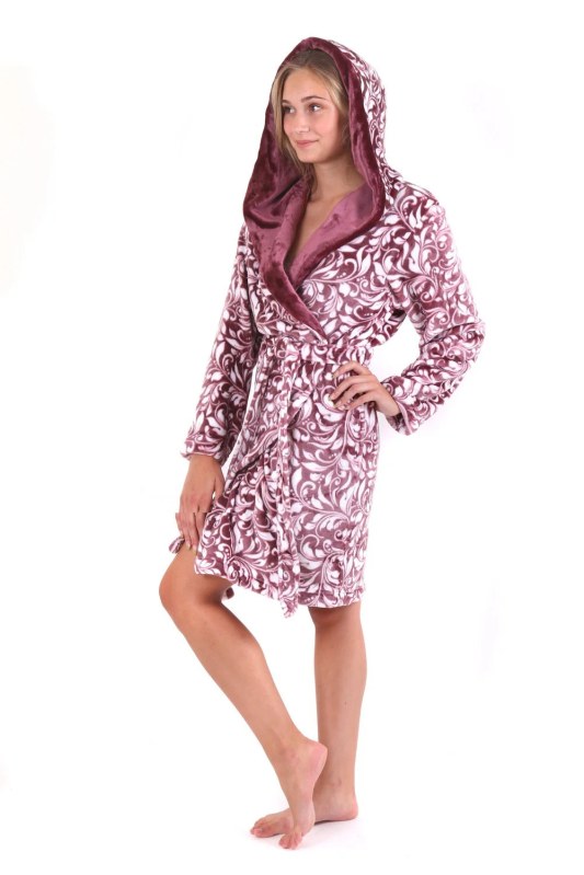 Dámský župan Flora s kapucí krátký vínový model 21924383 - Vestis