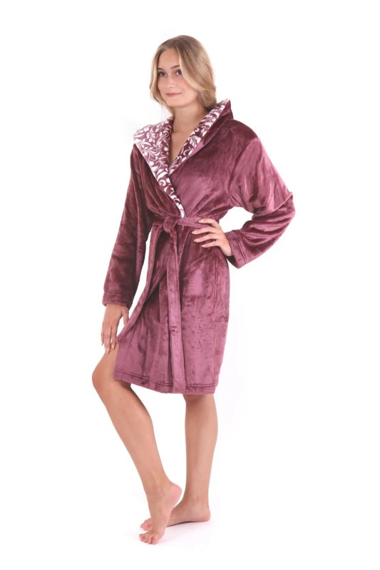 Dámský župan Flora s kapucí krátký vínový model 22002825 - Vestis