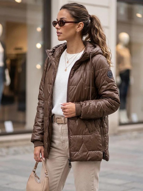 Dámská prošívaná přechodová bunda model 22594431 hnědá - FashionStreet - Dámské bundy